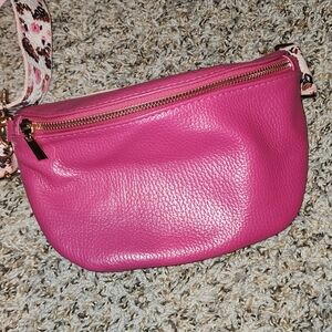 Pink Leather Women's Belt Crossbody Bag